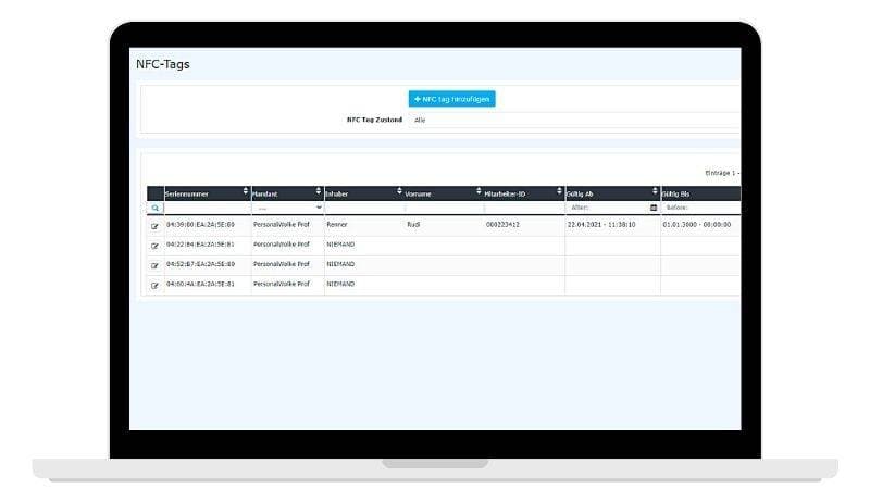 NFC tags in the personnel cloud NFC time recording